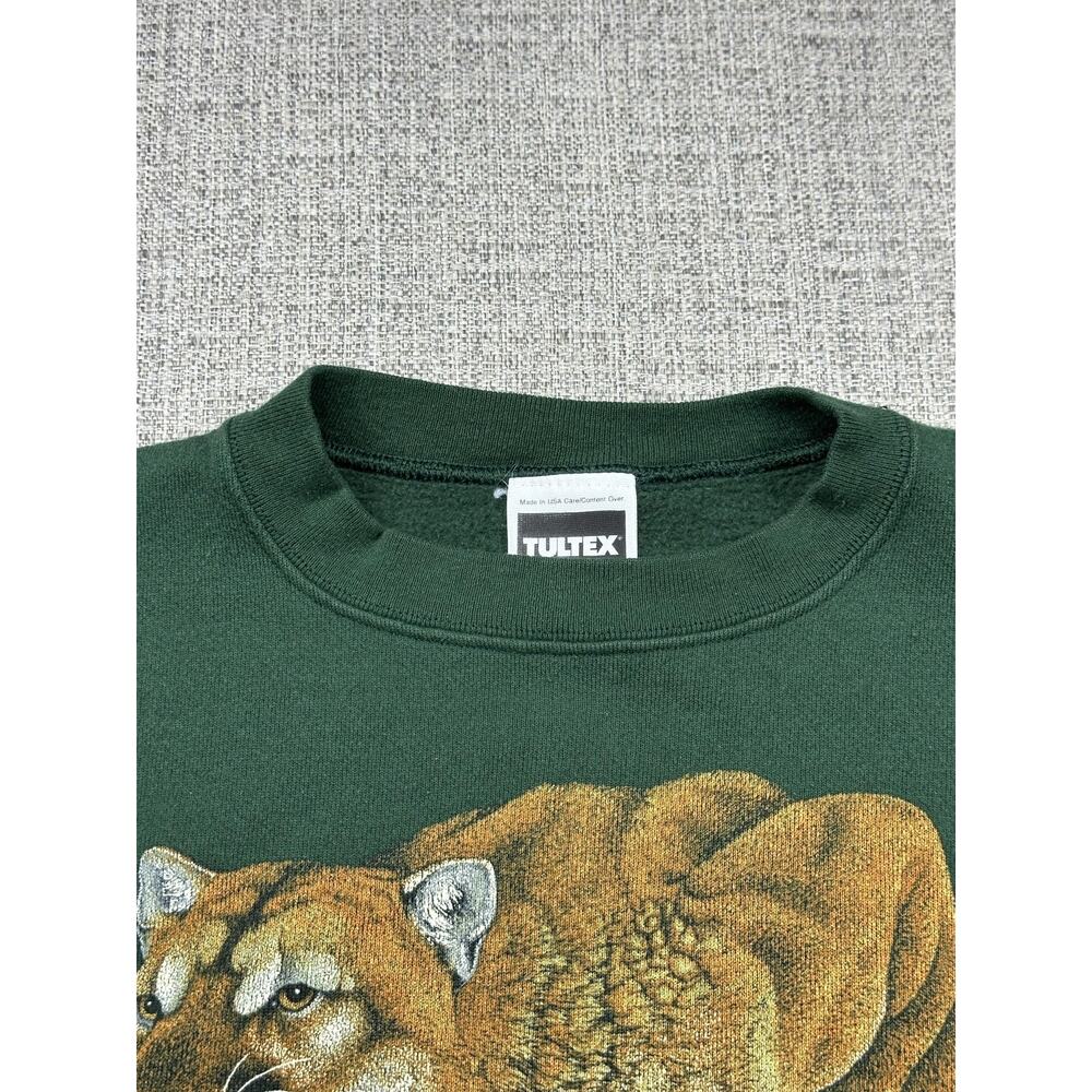 Vintage Cougar Wildlife Sweatshirt Adult XL Green Tultex Pullover Made USA 90s - Picture 9 of 14